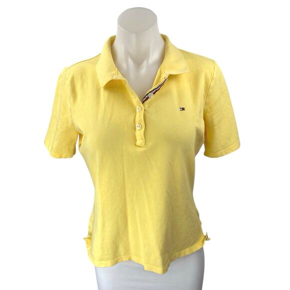 Tommy Hilfiger Women's Yellow Short Sleeve Collared Classic Polo Shirt Top Sz M - Picture 1 of 4